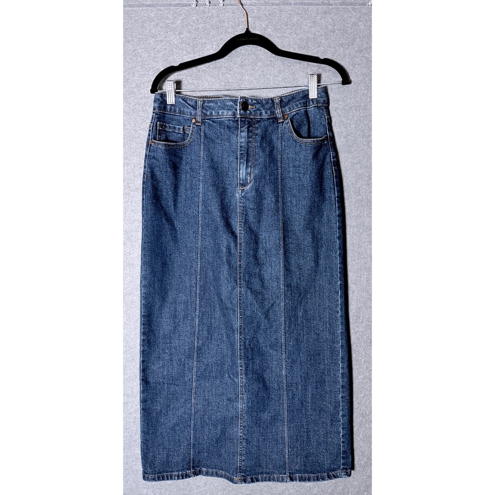 Rachel Zoe Denim bohochic 90s Y2K Maxi Skirt 10 Blue High Waisted Back Slit long